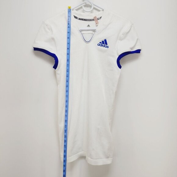 Adidas Foosball Womens V-Neck White & Blue Short-Sleeve Sports Shirt Size L - Picture 4 of 11